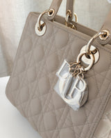 Dior Lady Dior Medium | Taupe Lambskin Light Gold Hardware-details