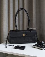 Chanel Small Shopping Tote | Black Caviar Gold Hardware-front