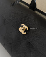 Chanel Small Shopping Tote | Black Caviar Gold Hardware-details