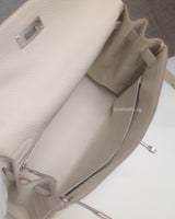 Hermes Kelly 28 | Craie Taurillon Clemence Palladium Hardware-details