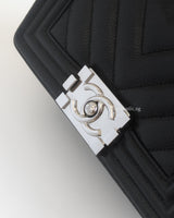 Chanel Boy Chevron Small | Black Caviar Silver Hardware-details
