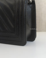 Chanel Boy Chevron Small | Black Caviar Silver Hardware-details