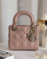 Dior Lady Dior Mini | Blush Lambskin Light Gold Hardware-front