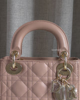 Dior Lady Dior Mini | Blush Lambskin Light Gold Hardware-details