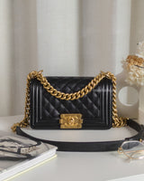 Chanel Boy Small | Black Caviar Brushed Gold Hardware-front