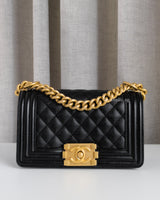 Chanel Boy Small | Black Caviar Brushed Gold Hardware-front1
