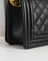 Chanel Boy Small | Black Caviar Brushed Gold Hardware-details