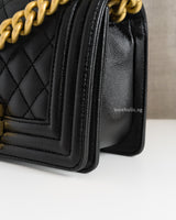 Chanel Boy Small | Black Caviar Brushed Gold Hardware-details