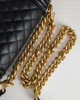 Chanel Boy Small | Black Caviar Brushed Gold Hardware-details