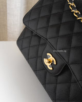Chanel Classic Flap Jumbo | Black Caviar Gold Hardware-details