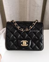 Chanel Classic Flap Mini Square | Black Lambskin Light Gold Hardware-front1