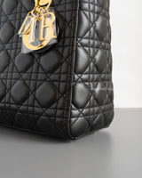 Dior Lady Dior Medium | Black Lambskin Gold Hardware-details