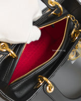 Dior Lady Dior Medium | Black Lambskin Gold Hardware-details