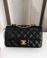 Chanel Classic Flap Mini Rectangle | Black Caviar Light Gold Hardware-front1