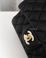 Chanel Classic Flap Mini Rectangle | Black Caviar Light Gold Hardware-details