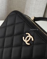 Chanel Camera Bag Black Caviar Light Gold Hardware-details