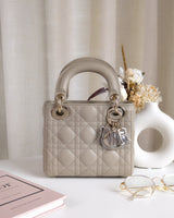 Dior Lady Dior Mini | Natural Beige Lambskin Light Gold Hardware-front