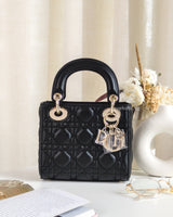 Dior Lady Dior Mini | Black Lambskin Light Gold Hardware-front