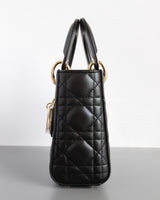 Dior Lady Dior Mini | Black Lambskin Light Gold Hardware-side