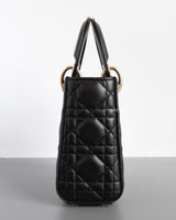 Dior Lady Dior Mini | Black Lambskin Light Gold Hardware-details