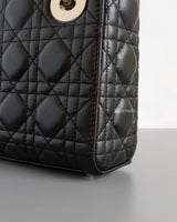 Dior Lady Dior Mini | Black Lambskin Light Gold Hardware-details