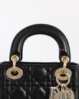 Dior Lady Dior Mini | Black Lambskin Light Gold Hardware-details