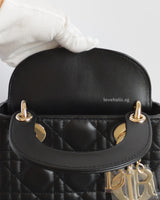 Dior Lady Dior Mini | Black Lambskin Light Gold Hardware-details