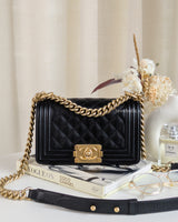 Chanel Boy Small | Black Caviar Brushed Gold Hardware-front