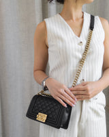 Chanel Boy Small | Black Caviar Brushed Gold Hardware-model