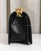 Chanel Boy Small | Black Caviar Brushed Gold Hardware-side