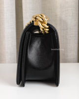 Chanel Boy Small | Black Caviar Brushed Gold Hardware-details