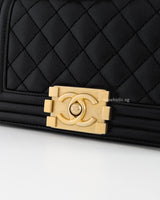 Chanel Boy Small | Black Caviar Brushed Gold Hardware-details