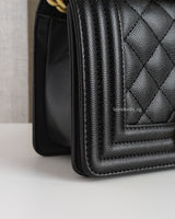 Chanel Boy Small | Black Caviar Brushed Gold Hardware-details