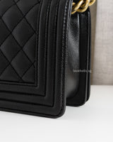 Chanel Boy Small | Black Caviar Brushed Gold Hardware-details