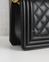 Chanel Boy Small | Black Caviar Brushed Gold Hardware-details