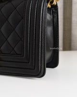 Chanel Boy Small | Black Caviar Brushed Gold Hardware-details