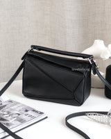 Loewe Mini Puzzle Black Calfskin Silver Hardware-front