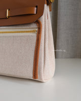 Hermes Herbag Mini 20 | Ecru Beige/Fauve Vache Hunter Gold Hardware-details