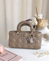 Dior Lady D-Joy Small | Taupe beige Lambskin Light Gold Hardware-front