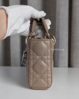 Dior Lady D-Joy Small | Taupe beige Lambskin Light Gold Hardware-details