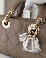 Dior Lady D-Joy Small | Taupe beige Lambskin Light Gold Hardware-details