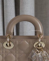 Dior Lady D-Joy Small | Taupe beige Lambskin Light Gold Hardware-details
