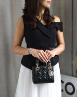Dior Lady Dior Mini | Black Lambskin Light Gold Hardware-model