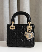 Dior Lady Dior Mini | Black Lambskin Light Gold Hardware-front1