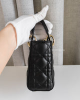 Dior Lady Dior Mini | Black Lambskin Light Gold Hardware-side