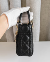 Dior Lady Dior Mini | Black Lambskin Light Gold Hardware-details