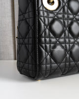 Dior Lady Dior Mini | Black Lambskin Light Gold Hardware-details