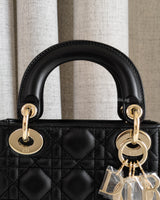Dior Lady Dior Mini | Black Lambskin Light Gold Hardware-details