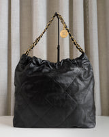  Chanel 22 Small | Black Calfskin Brushed Gold Hardware-back