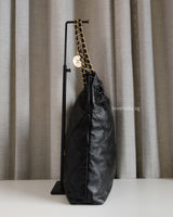  Chanel 22 Small | Black Calfskin Brushed Gold Hardware-details